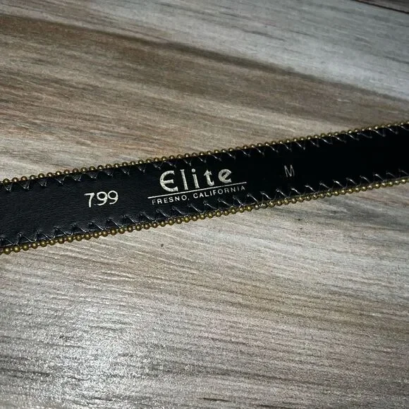 Elite Fresno California Vintage Belt Medium Multicolor Metallic Hieroglyphs Gold